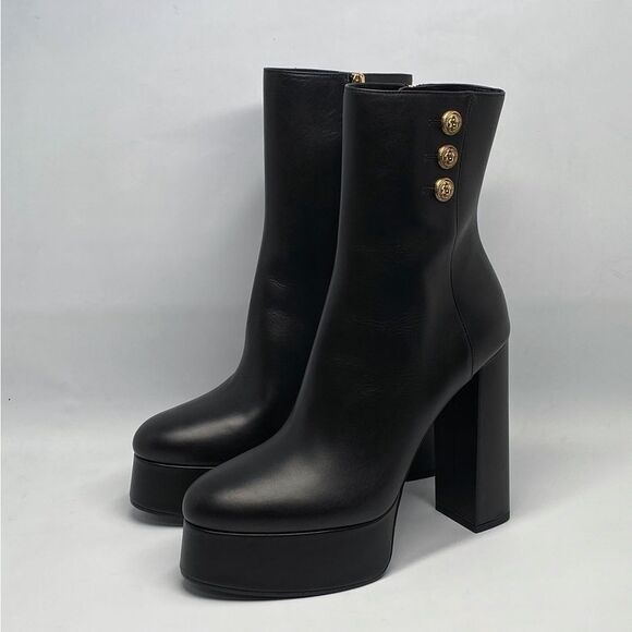 Balmain Brune Leather Platform Ankle Boots size 39.5 - Picture 6 of 16
